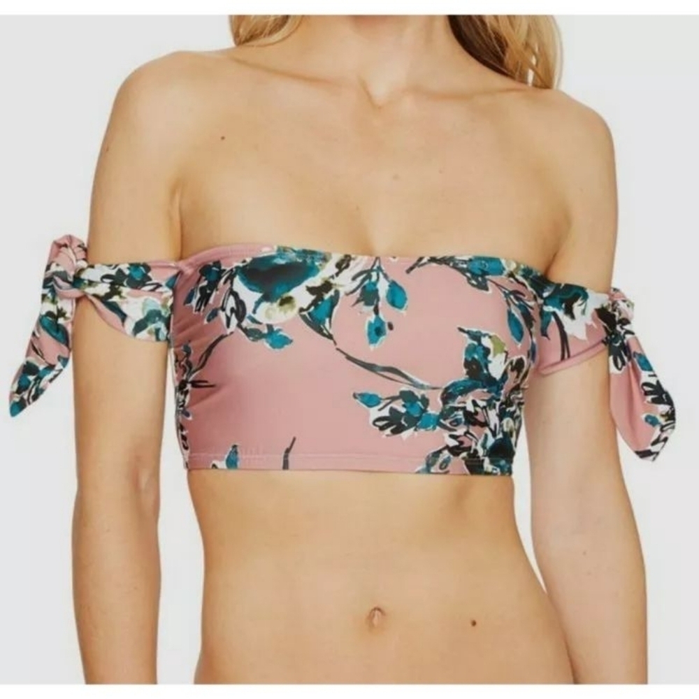 Splendid Women's Pink Floral Off The Shoulder Bandeau Bikini Top Swimwear
